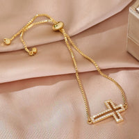 Fashionable Copper Bracelet With Full Diamond Cross Design