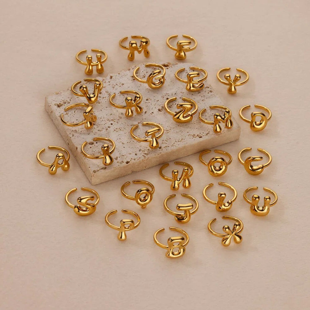Cute Bubble Letters Ring Gold 18K Gold Plated Ring