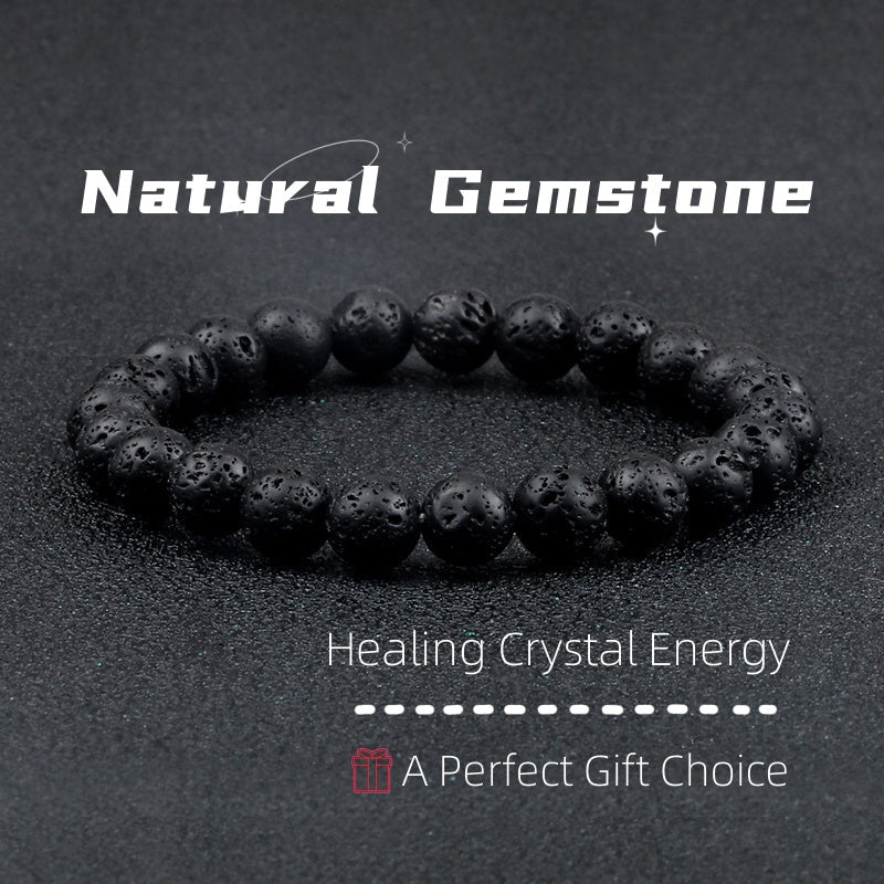 Black Lava Volcanic Stone Beads Bracelet – Men & Women