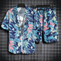 Mens Short-Sleeve Shirt And Casual Shorts Set