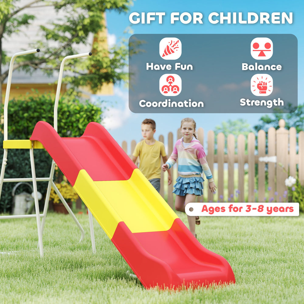 6ft Slide for Kids, Metal Freestanding Playground Equipment with Climbing Ladder, for Backyard, Outdoor, Indoor, Red