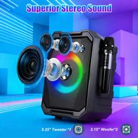 1Pc Portable Wireless Party Speaker With LED Light 2 Wireless Mics Remote Control TWS Music Accompany Mic. Priority Bass Echo Mic Treble Guitar In