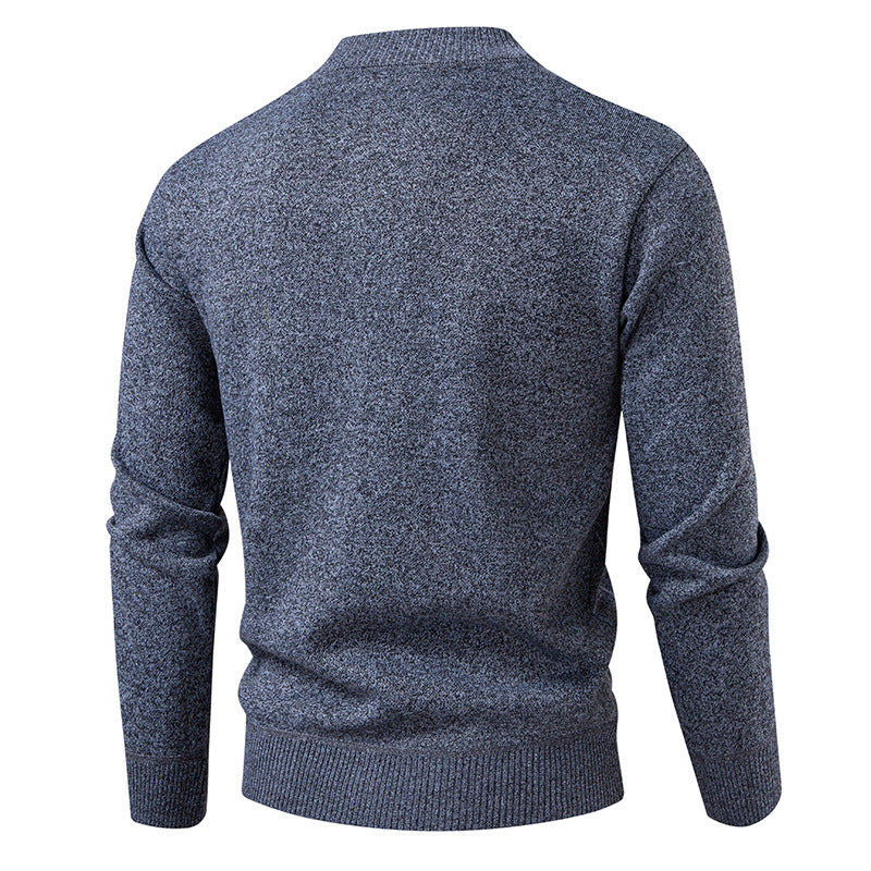 Fleece-lined Knit Sweater In Gray Wine Red Navy Blue And Camel