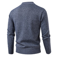 Fleece-lined Knit Sweater In Gray Wine Red Navy Blue And Camel