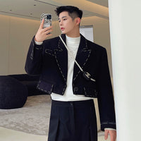 Men's Black Short Suit Jacket With Distinctive Hand-Stitched Detailing
