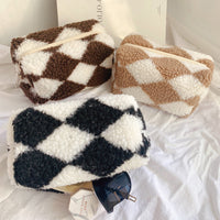 Niche Design Plaid Plush Pencil Case Large-Capacity Storage Bag