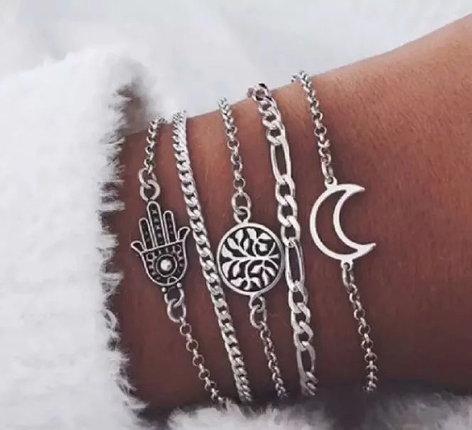 European And American Style Minimalist Braided Beaded Moon Shell Bracelet Set For Women