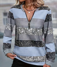 Womens FallWinter Crew-Neck Printed Loose-Fit Zip-Up Hoodie With Long Sleeves