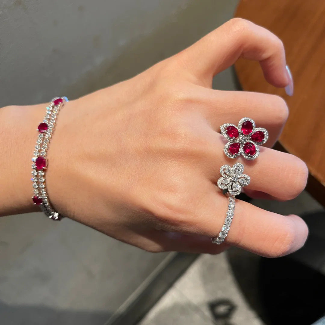 Crimson Gemstone Flower Grape Purple Zircon Shining Diamond Flower Ring