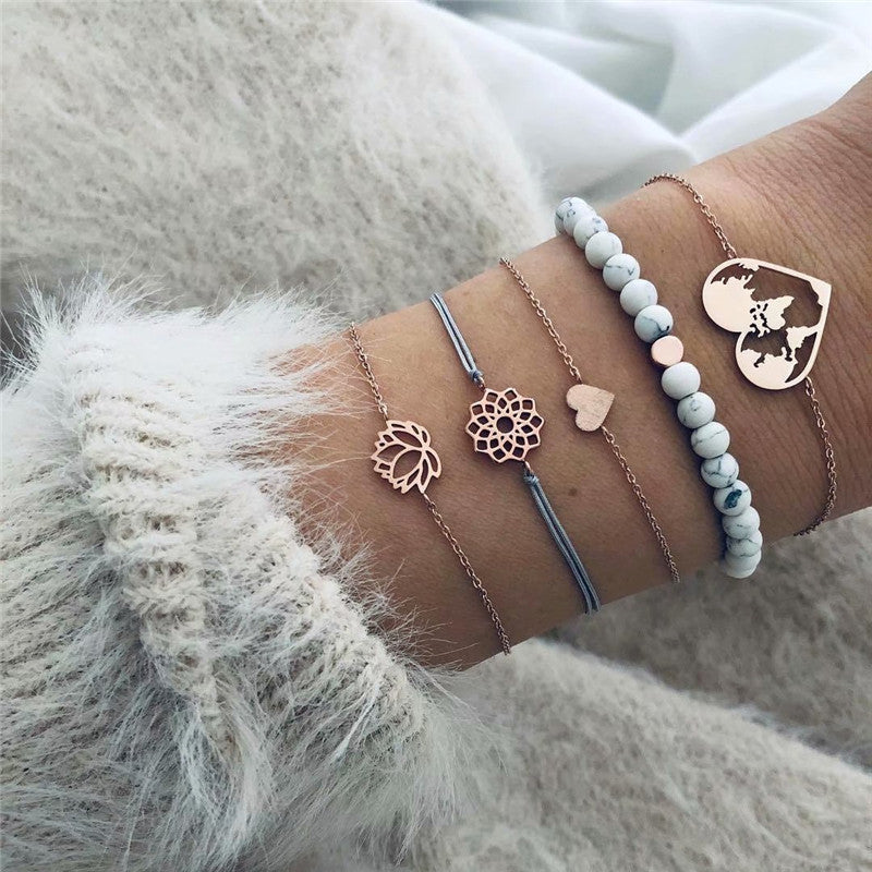 European And American Style Minimalist Braided Beaded Moon Shell Bracelet Set For Women