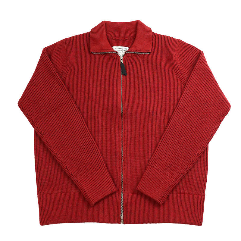 Mens Cardigan Sweater With Stand Collar And Zipper Jacket