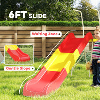 6ft Slide for Kids, Metal Freestanding Playground Equipment with Climbing Ladder, for Backyard, Outdoor, Indoor, Red