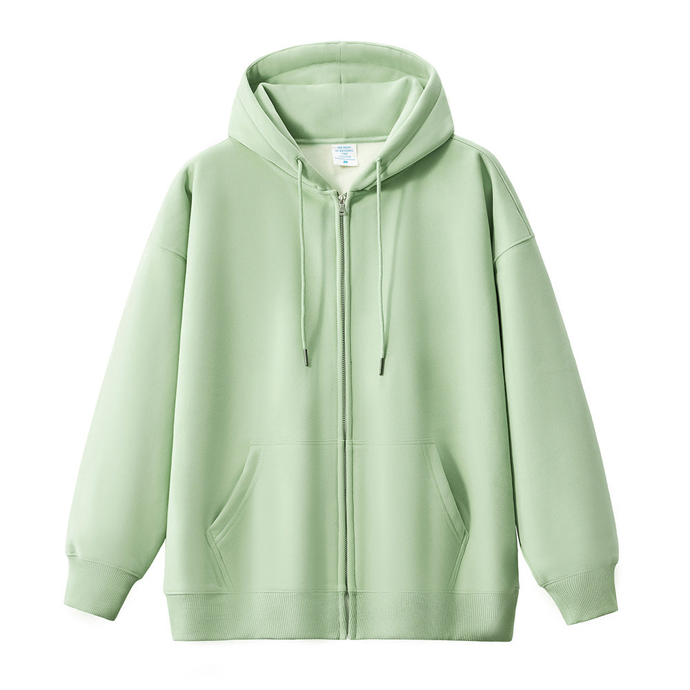 Fleece Cardigan Sweater Men's Simplicity Solid Color Loose-fitting Versatile Casual Hooded Coat
