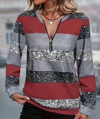 Womens FallWinter Crew-Neck Printed Loose-Fit Zip-Up Hoodie With Long Sleeves