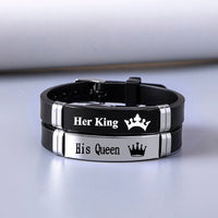 Crown Her King His Queen Stainless Steel Silicone Couple Bracelet Bangle