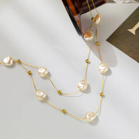 Niche Design Double-Layer Pearl Clavicle Vintage French-Style Artificial Pearl Titanium Steel Necklace