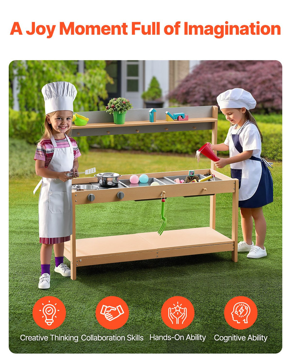 Mud Kitchen For Kids, Wooden Toy Play Kitchen Set With Accessories, Outdoor Grocery Store Playset, Pretend Play Outdoor Kitchen For Boys And Girls, Toddler Play Kitchen With Stoves And Sink