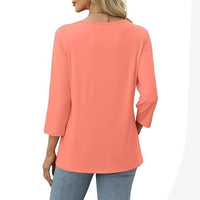 European And American New Autumn Women's Clothing Button V-neck Fashion Casual Sleeve T-shirt