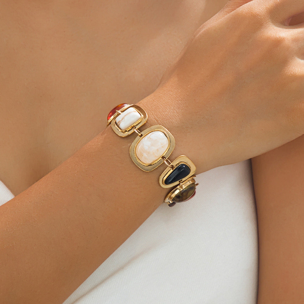 Retro-style Fashion Natural Stone Geometric Crystal Glass Bracelet