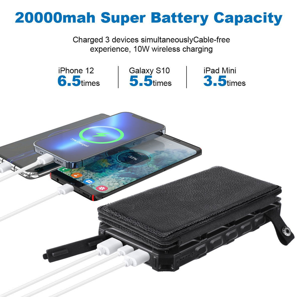 20,000mAh Foldable Solar-Powered Power Bank With Wireless Charging