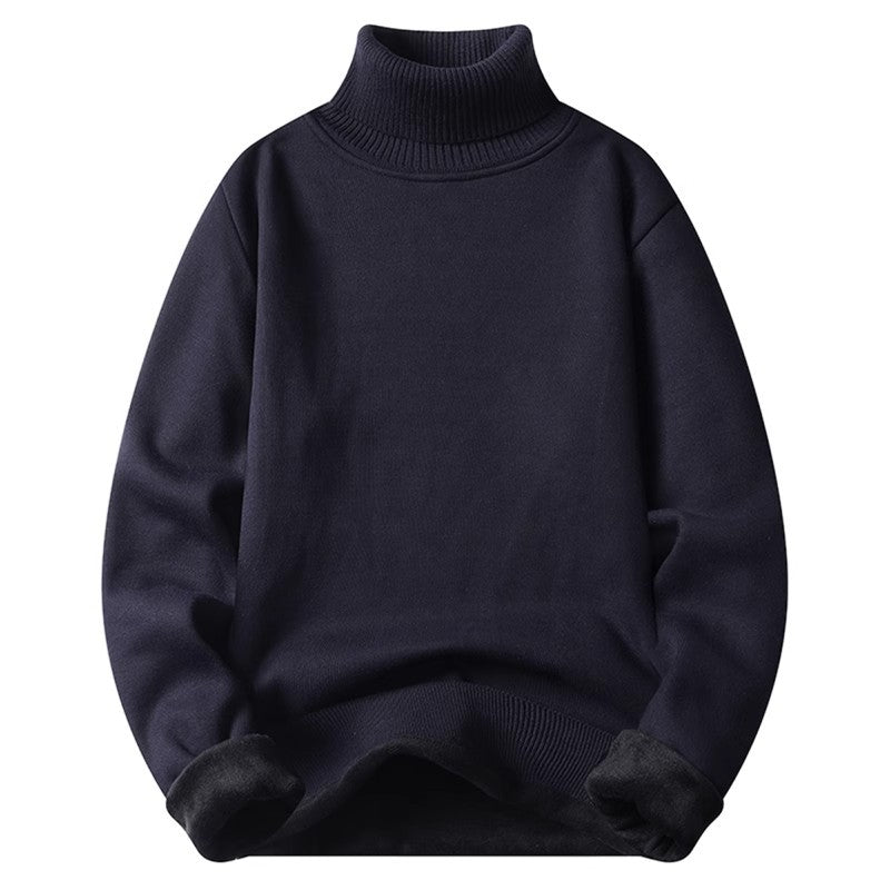 New Solid Black Knitted Mens Fleece-lined Base Layer