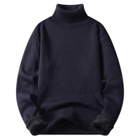 New Solid Black Knitted Mens Fleece-lined Base Layer