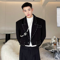Men's Black Short Suit Jacket With Distinctive Hand-Stitched Detailing