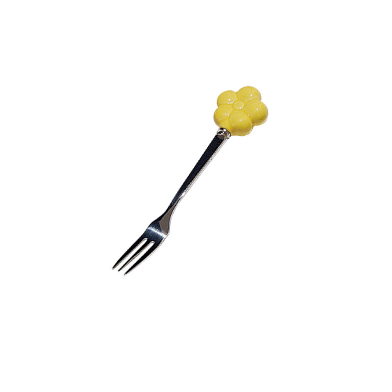 Creative SUNFLOWER Stainless Steel Fruit Fork Ceramic Storage Tank Kitchen Gadgets