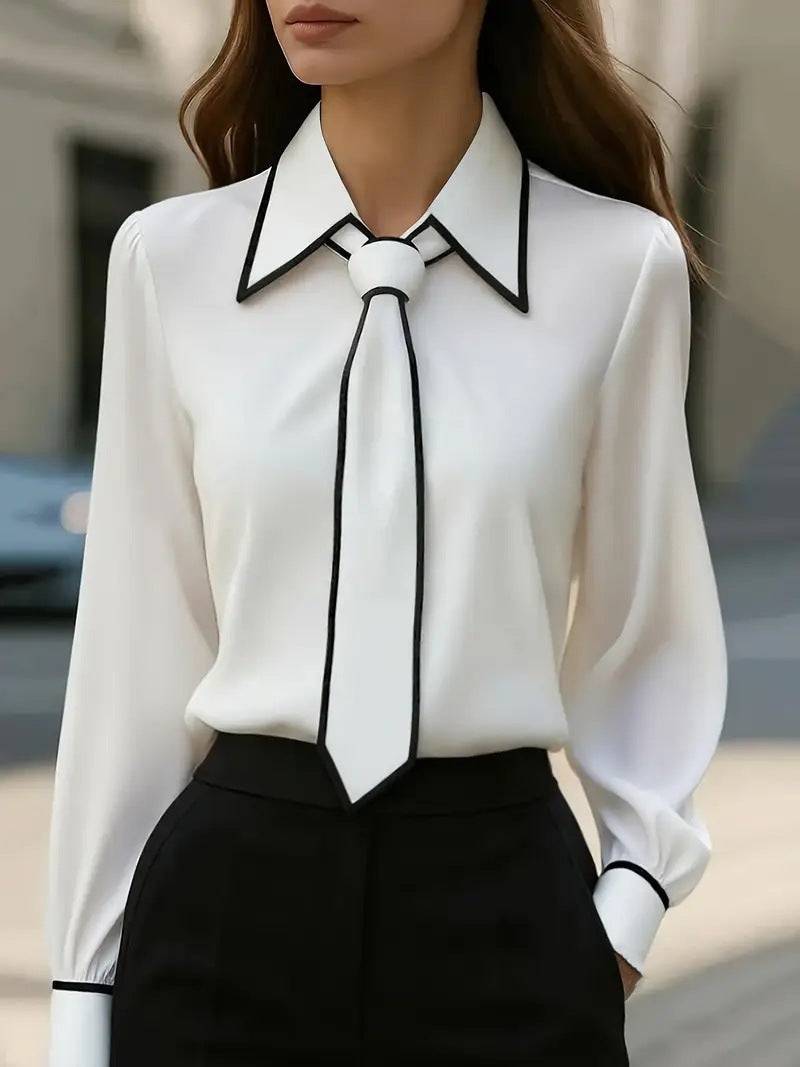 Women's Solid Color Tie-Front Long Sleeve Shirt