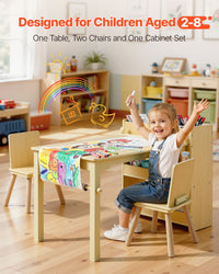 Kids Art Table And Chair Set, Toddler Craft Table With 3 Tiers Storage Cabinet, Wooden Kids Activity Play Desk With 2 Chairs, Craft Play Desk For Reading, Learning, Drawing, Writing, Light Wood