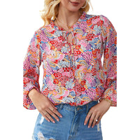 Shiying Autumn Lightweight Floral Chiffon Blouse With Long Sleeves