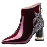 Real Soft Leather High-heeled Rhinestone Pointed Toe Boots