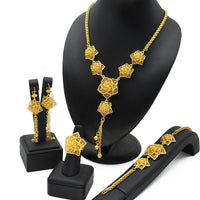 Lady's Flower Necklace Earring Ring Bracelet Copper-plated Gold Jewelry Suit