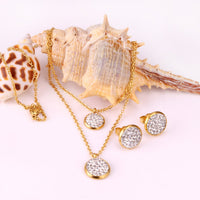 White Mud Pendant Double Chain Gold Stainless Steel Jewelry Set For Women