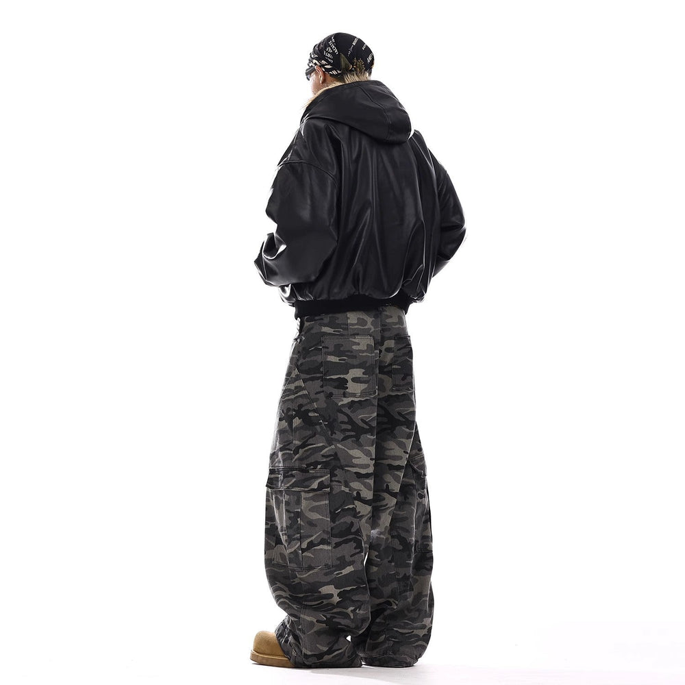 American-style Vintage Camouflage Machete-cut Jeans For Men
