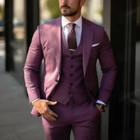Mens Three-Piece Solid-Color High-End Stylish Suit With A Sophisticated Vibe