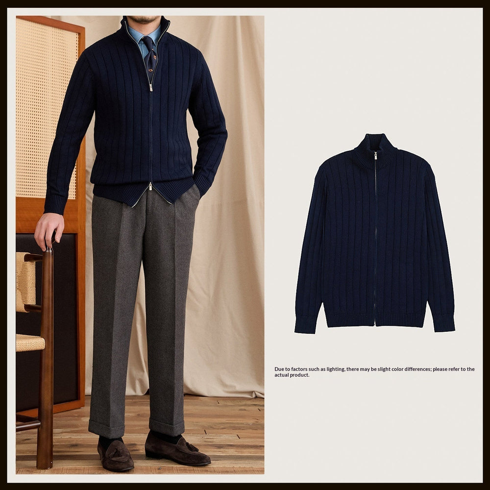 Versatile Wool-blend Slim-fit Turtleneck Knit Sweater Jacket