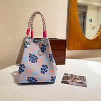 Womens Red Knitted Tote Bag With Magnetic Closure And Large Capacity