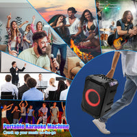 1Pc Portable Wireless Party Speaker With LED Light 2 Wireless Mics Remote Control TWS Music Accompany Mic. Priority Bass Echo Mic Treble Guitar In