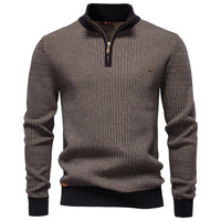 Mens Thickened Half-Zip Stand-Up Collar Casual Sweater