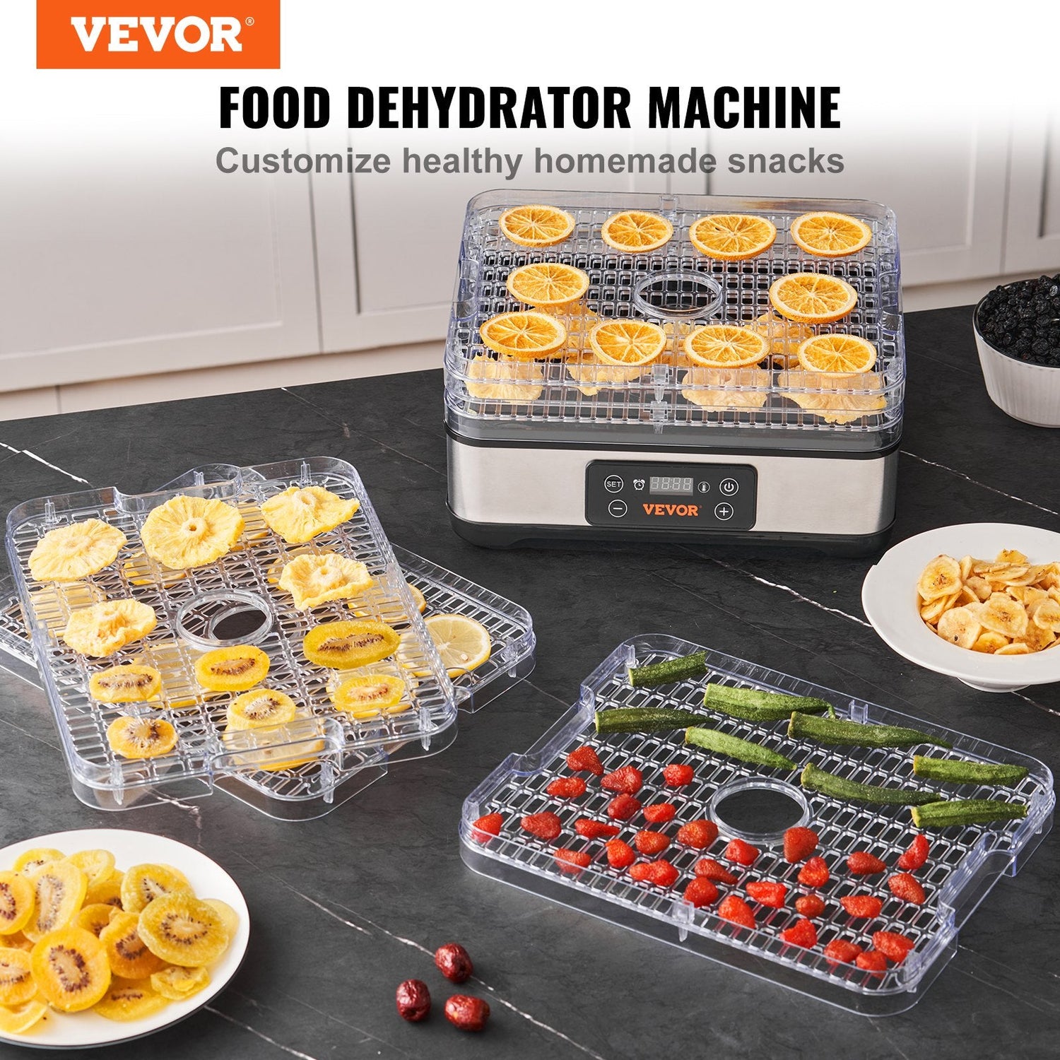 5 Tray Food Dehydrator 300W Electric Dryer Digital Timer Fruit Meat Jerky