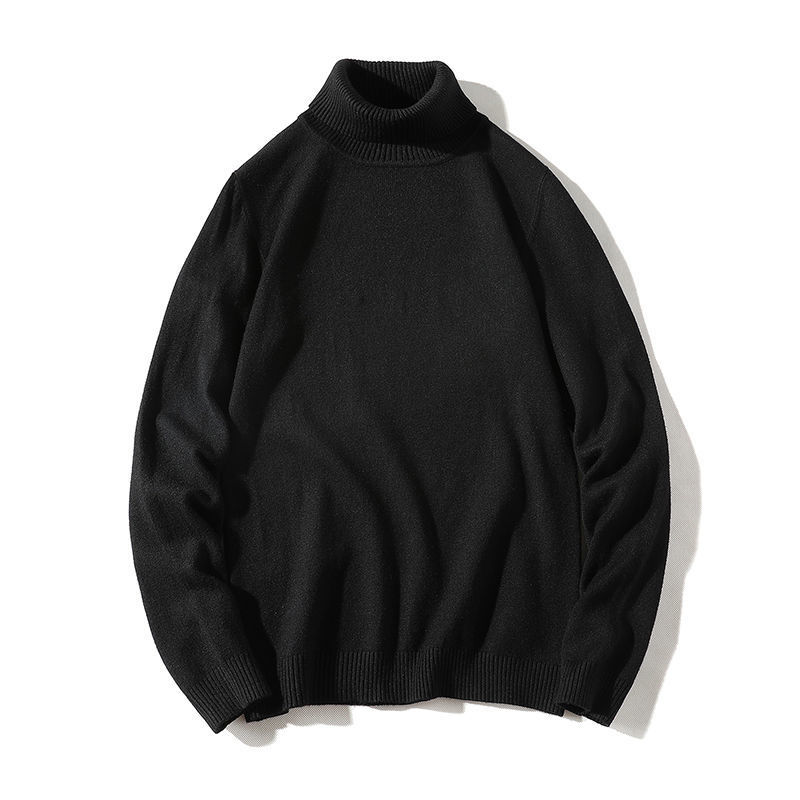 New Solid Black Knitted Mens Fleece-lined Base Layer