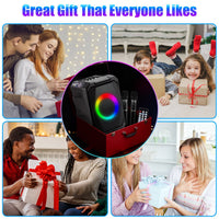 1Pc Portable Wireless Party Speaker With LED Light 2 Wireless Mics Remote Control TWS Music Accompany Mic. Priority Bass Echo Mic Treble Guitar In
