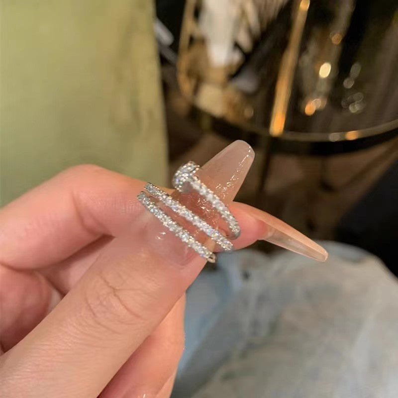 Silver Zircon Versatile Vintage Dainty Open Adjustable Ring