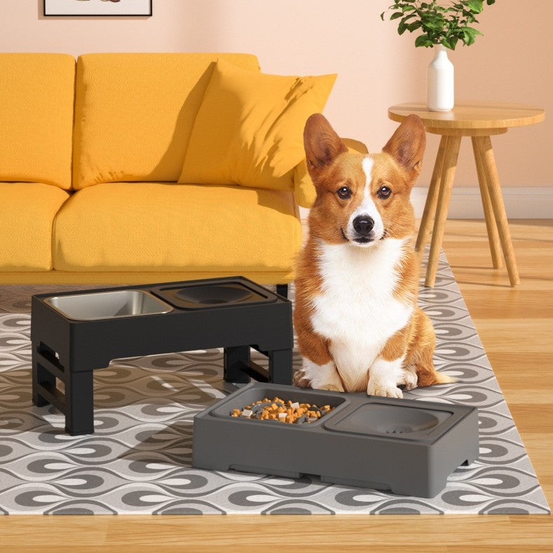Adjustable Height Dog Double Bowl Elevated Stand Food Water Feeder Set