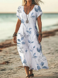 Womens Floral V-Neck Short-Sleeve Dress