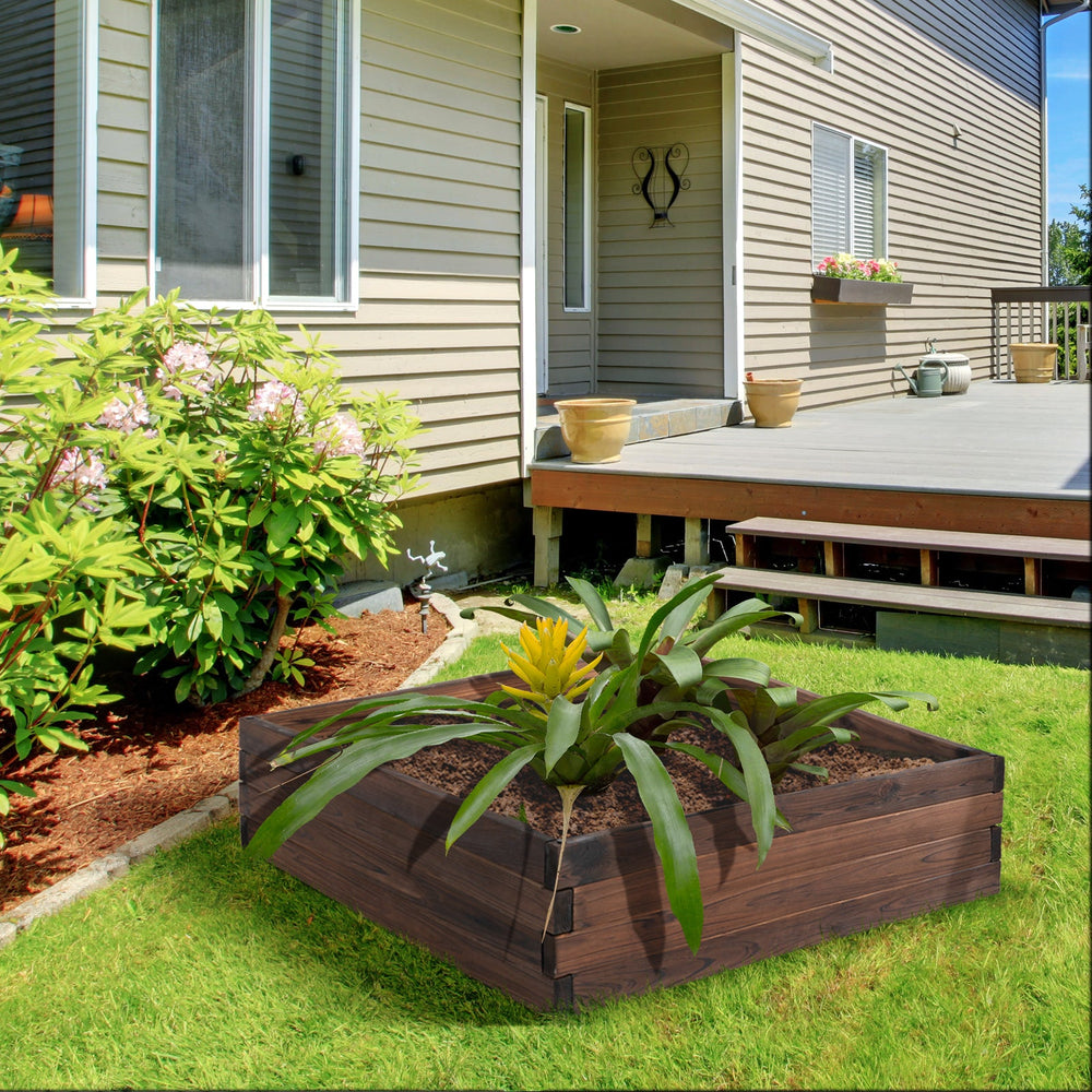 128L Wooden Raised Beds For Garden Planter Grow Containers For Outdoor Patio Plant Flower Vegetable 80L X 80W X 22.5H Cm