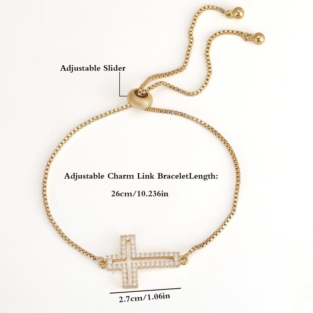 Fashionable Copper Bracelet With Full Diamond Cross Design