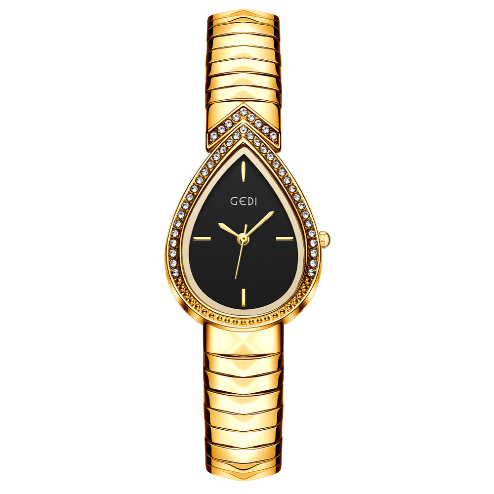 Exquisite Diamond Encrusted Snake Head Water Drop Design Womens Quartz Watch