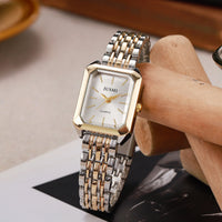 Square Meridian-Style Dial Fashionable Personalized Quartz Watch With Steel Band
